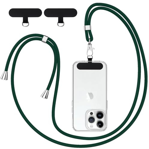 Knrlqim Cordón Cuerda para Teléfono Móvil Universal, Correa Funda Teléfono Móvil en Cuello,Colgante Ajustable Correa Compatible con Todas Las Teléfonos, con 2 Parches,Verde Oscuro