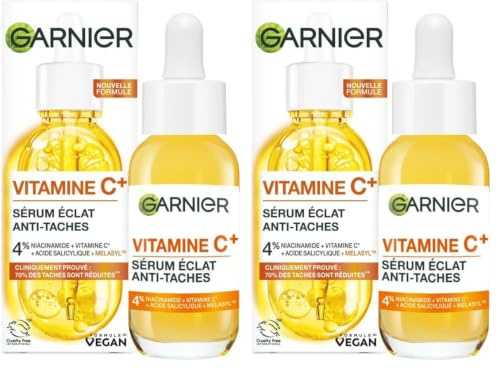GARNIER Skin Active Vitamine C - Sérum Éclat Anti-Taches Brunes - Soin Visage à 4% Niacinamide, Vitamine C, Acide Salicylique & Melasyl - Vegan & Cruelty Free - Tous Types de Peaux - 30 ml