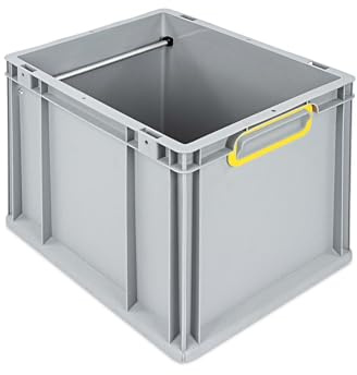 PROREGAL Hängeregisterbox NextGen | HxBxT 32x30x40cm | 30 Liter | Griffe gelb geschlossen | Grau | Eurobehälter, Transportbox, Transportbehälter, Stapelbehälter, Eurobox