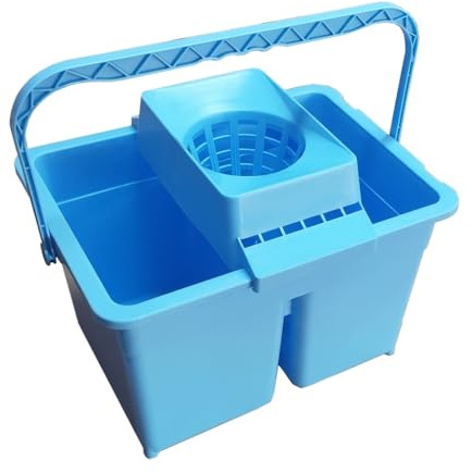 Cubo de Fregona Doble 24 litros con Escurridor, Separación Agua Limpia y Sucia, Asa de Sujeción y Sistema de Seguridad, Cubo Profesional de Limpieza Color Azul