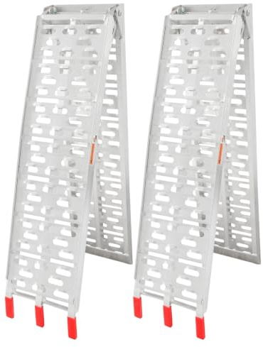 Monucep Vikbar uppkörningsramp, set om 226 cm av aluminium upp till 340 kg per ramp, vikbar, halkfri för motorcykel, ATV, skoter, gräsklippare