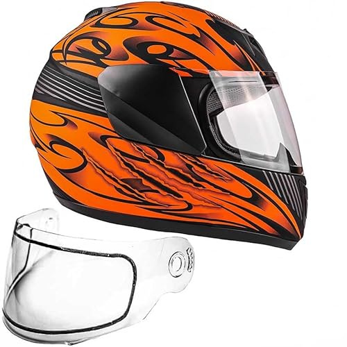 Typhoon Helmets Youth Kids Full Face Snowmobile Helmet DOT Dual Lens Snow Boys Girls - MatteOrange (Small)