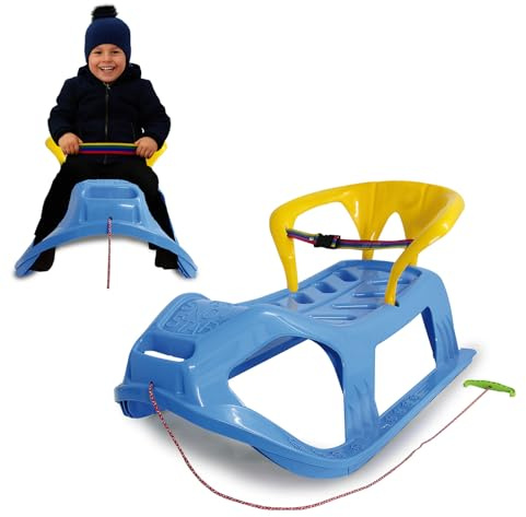 Jamara 460367 - Snow Play Sled with Backrest Snow-Star 90cm Blue - Metal Runners, Protection Against Tipping, Backrest incl. Safety Strap