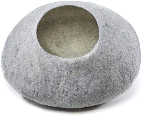 aumondo Filz Katzenhöhle, Katzenbett, Kuschelhöhle für Katzen. Liebevoll handgefertigt für Deine Katze. Katzenhaus aus 100% natürlicher Schafwolle, grau