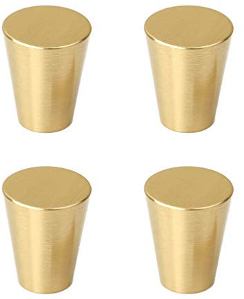 Tiazza 4Pcs Mid-Century Modern Style Premium Copper Solid Cabinet Knobs Handle Cone Shoe Book Drawer Knob Cylinder Handle (Gold)