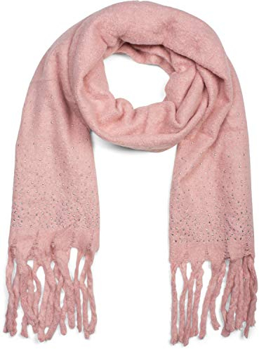 styleBREAKER Damen unifarbener Schal mit Strass und langen dicken Fransen, Glitzersteine, Winter, Stola 01017119, Farbe:Rose