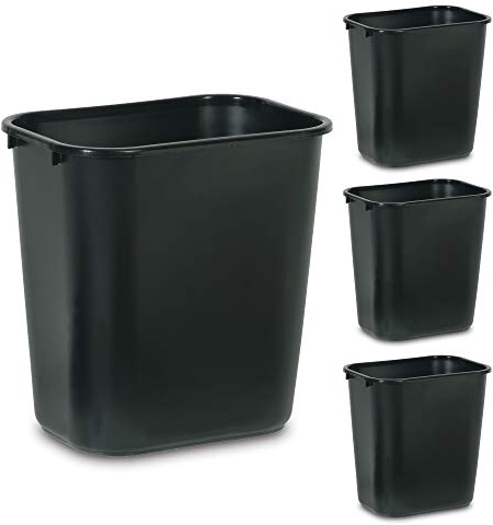 Rubbermaid Commercial Products Wastebasket/Trash Can, 7-Gallon/28-Quart, Black, Plastic, for Bedroom/Bathroom/Office, Fits Under Desk/Sink/Cabinet, Pack of 4
