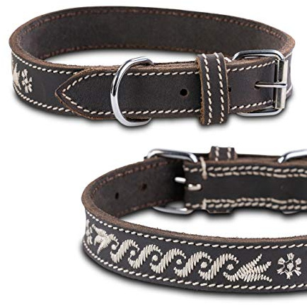 Jack & Russell Hunde Leder Halsband Xaver Trachten-Kollektion - Echt Leder Halsband mit feinen Stickereien - robust & elegant - Xaver (L, Braun)