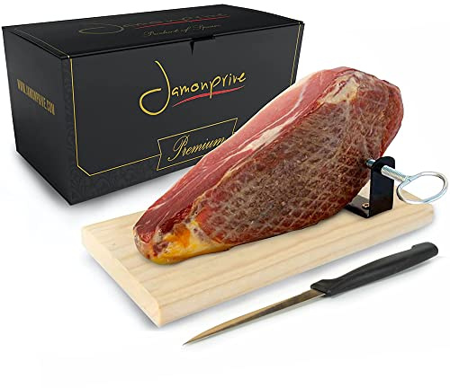 Jambon Serrano Cru Désossé (Jamon Serrano) + Support à Jambon + Couteau 1 Kg (Mini - Premium)