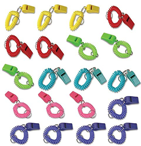 Hosfairy 24pcs Plastic Bracelet Whistle Whistle Keychain Outdoor Sports Wrist Easter Basket Birthday Party Decoration