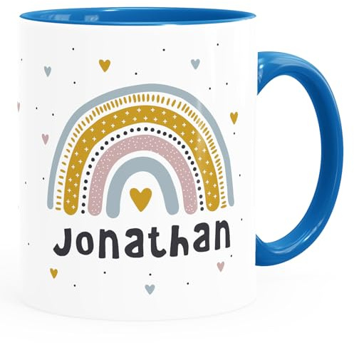 SpecialMe® personalisierte Tasse mit Namen Regenbogen Herz persönliche Geschenke Kinder Namenstasse Mädchen Jungen Inner-blau Keramik-Tasse