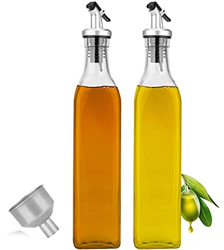 Tigerkinwit Bottiglia di Olio,Bottiglia Dispenser Olio 500ml*2 PCS Olio e Aceto Dispenser Prova di Perdite con Beccuccio Oliera Bottiglia per Barbecue Cucinare Grigliare
