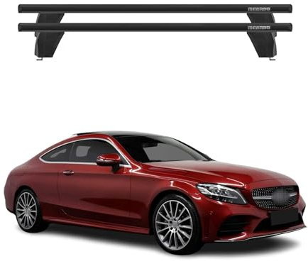 Menabo Dachträger Grundtäger kompatibel mit Mercedes C Klasse C205 Coupe 2016-2023 Aluminium 75kg Schwarz 2tlg Fixpunkte für Fahrradträger, Dachboxen, Skiträger Abschließbar