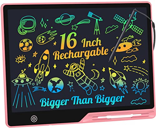 Kinayue LCD Schreibtafel Kinder 16 Zoll Wiederaufladbare, Maltafel Zeichentafel Vorschule Lernen Spielzeug Weihnachten Geburtstag Ostern Geschenk 3 4 5 6 7 Jahre alt Mädchen Jungen