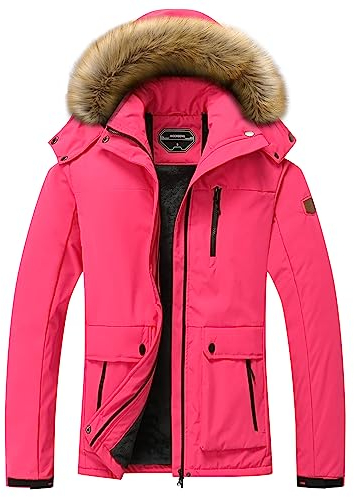MOERDENG Women's Waterproof Ski Snow Jacket Winter Warm Hooded Snow Coat Mountain Windproof Ski Jacket For Women