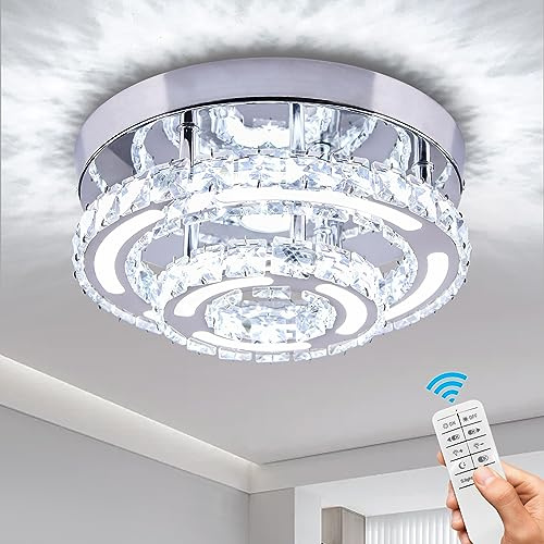 CXGLEAMING 9.8 Lampara de techo moderna Araña de cristal regulable LED luz de techo empotrada Araña redonda Plafon de techo para salon dormitorio baño comedor cocina(control remoto)