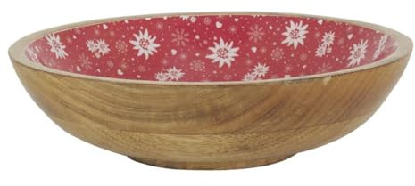 AUBRY GASPARD - Corbeille en Manguier et Résine - Rouge et Blanc - Décor Edelweiss - Ø 26 cm x H 7 cm - Conformité Alimentaire - Idéale pour Cuisine et Arts de la Table - Poids 0,70 kg