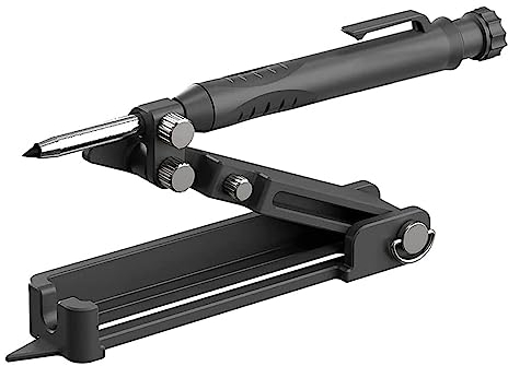 BURLOE DIY Multifunktions Anreißwerkzeug, Mit Tieflochmarker Anreisswerkzeug Für Holz Parallelanreisser Konturenlehre Streichmaß Markierungsstift Speedmarker,Schwarz