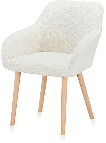 KHG Esszimmerstuhl Polsterstuhl Küchenstuhl Sessel mit Armlehnen weiß | Holzbeine Buche, Rückenlehne und Armlehnen gesteppt, Designstuhl Sitzhöhe 47 cm, für Esszimmer, Küche oder Homeoffice
