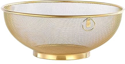 Ioensy Rice Washing Strainer Kitchen Strainer Container Cooking Tool Metal Strainer Multifunctional Drain Vegetables Fruits Strainer, Gold