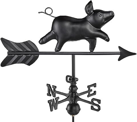 Girouette Moderne inspirée de la Ferme pour Cochon 8800 KR avec Support de Toit – Finition Noire Good Directions
