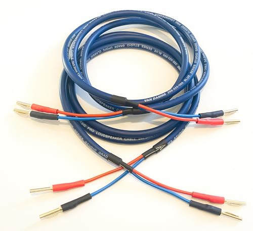A1 Sound Van Damme Blue Series 2.5 mm Sq Studio Grade UPOFC Classic Pro Loud Speaker Cable Pair, 2 cables Terminated with Gold Plated 4mm Banana Plugs, 8 plugs in total. (5 Metre Pair)