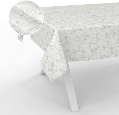 Wachstuch-Tischdecke Tischdecke abwaschbar Wachstuch Garten-Tischdecke Outdoor Indoor 100x140cm Schnittkante Blätter Grau