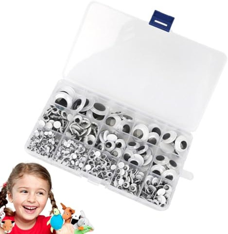 gifyym f Selbstklebende Wackelaugen, 900 Stück, Wackelaugen mit selbstklebender schwarz-weißer runder klebriger Wackelaugen, 5 mm-24 mm, verschiedene Größen, rundes Wackelaugen für Scrapbooking,