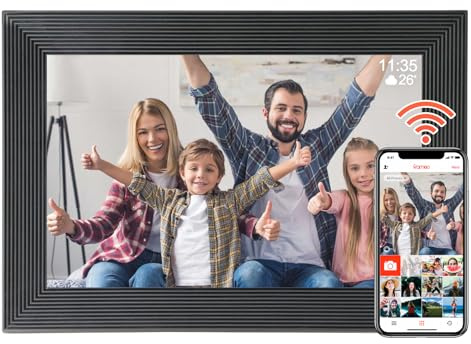 Frameo WLAN Digitaler Bilderrahmen 10,1 Zoll Touchscreen elektronischer Foto-Videorahmen 1280 * 800, 16 GB Speicher, Frameo-App, Automatische Drehung, Wandmontage (schwarz)