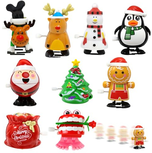 TOGETDREAM 9 Pièces Jouets à Remonter Noël, Jouets de Course à Remonter Mignon Noël Mécanique JeuxThème de Noël Clockwork Jouet de Saut à Ressort Jouet à Remonter Drôle pour Enfants Cadeaux Blocs