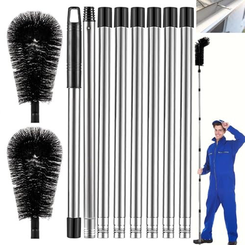 DawlQawwi Telescopic Gutter Cleaning Tools 10.5ft | 2 Bendable Brush Heads | All-Stainless Steel Gutter Cleaner & Brush | Lightweight Heavy-Duty Design for Gutters, Ceilings & Walls