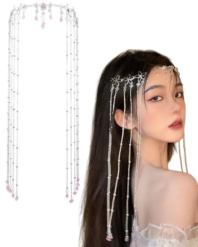 MOPZIJA kopfkette,Frauen Stirnband Kopf Kette Wassertropfen Kopf Kette Kopfbedeckung Fee Haar Ornamente Stirn Kette Kristall Stirnband Haarbekleidung Lange Quaste Kopfschmuck Kopfschmuck