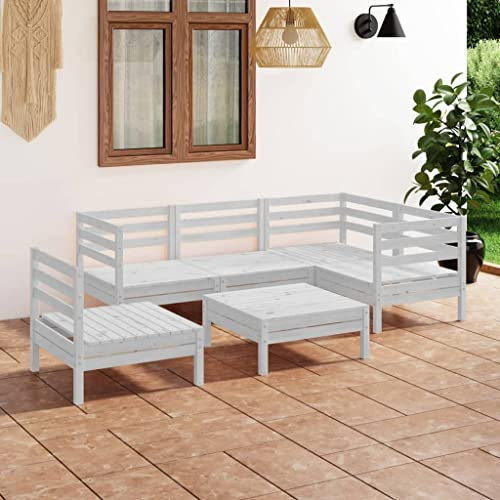 KTHLBRH 6-TLG. Garten-Lounge-Set Massivholz Kiefer Weiß Outdoor-Möbel-Sets Balkonmöbel-Sets Gartenmöbel-Sets Terrassenmöbel-Sets für Terrasse, Garten, Balkon