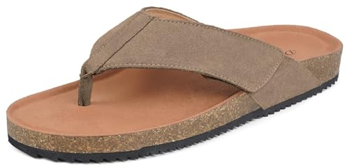 Dokela Zehentrenner Flip Flops Herren Damen Tanga Sandale mit Kork Fußbett,Khaki,EU39