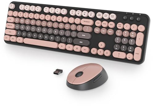 SbocKeeb Green Keyboard and Mouse Wireless, Cute typewriter keyboard and mouse wireless 2.4GHz Colorful Full Size Keyboards with Number Pad, American QWERTY for Windows PC Laptop (Dark plum)