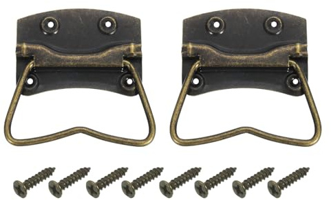 sourcing map 2Pcs Chest Handles, 88 x 58mm Side Ring Pull Lifting Handle, Metal Spray-Paint Wooden Box Puller Handles with Screws for Home Toolbox Case Drawer, Bronze