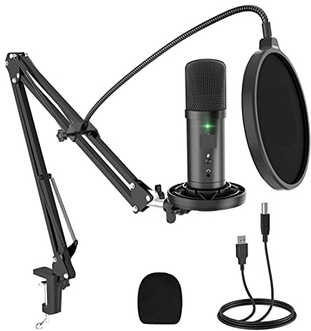 Msuiiixcccc Microphone USB Microphone Set 192KHz/24Bit Microfone Professional Cardioid Condenser Podcast Mic with Mute Button & Audio Jack PM401 Suitable for Anchor, Dubbing Studio, Recording, st
