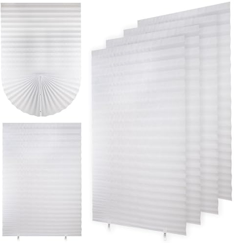 4 Pack Temporary Blackout Blinds, Stick on Curtains Printing Blackout Blinds No Drill Blinds Blackout Curtains for Home Bedroom Bathroom Windows (White, 60W x 150H cm)