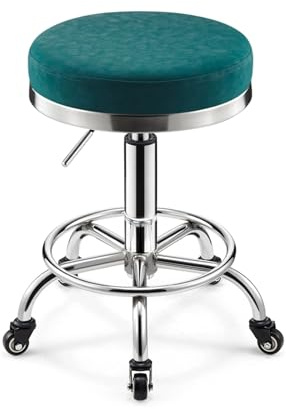 Hocker Büro Ergonomisch mit Rollen Höhenverstellbarer 46-60cm Küchenhocker Drehhocker 8 cm Dicke Polsterung Gitarrenhocker für Büro Salon Massage(Green)
