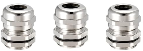 TA-VIGOR 3Pcs M20 x 1.5 Cable Gland, Metal Waterproof Adjustable Wire Connectors Gland Joints for 6mm-12mm Cables, Locknut Stuffing Glands with Locknut and Washer