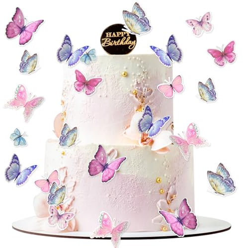 Butterfly Cake Decoration, 30Pcs Butterfly Cake Topper Mixed Size Butterfly Cupcake Picks Cake Decorations for Women Girls for Wedding Party Cake Wall Party Food Decorations (Colorful)