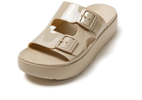 JOTA KA Sandalias de Mujer de verano, Chanclas con Doble Hebilla, Estilo Casual, Suela Gruesa y Amortiguada para Máximo Confort (Beige, Sistema tallas calzado EU, Adulto, Mujer, Números, mediano, 36)