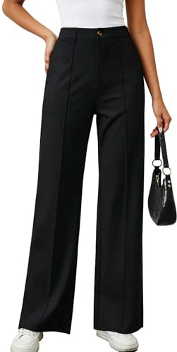 TZLDN Pantaloni chino da donna con pieghe in vita, colore nero, eleganti, Nero , M
