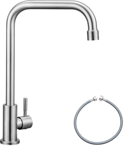 CECIPA Rubinetto Acqua Fredda In Acciaio Inox, Beccuccio Girevole a 360°, Miscelatore per Cucina, Bagno Ospiti, Giardino e Camper