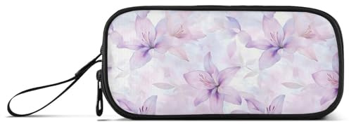 miaozhen Trousse à crayons en nylon pour étudiants, aquarelle, fleurs de lys violet clair, grande capacité, fermeture éclair, papeterie pour hommes estuche para