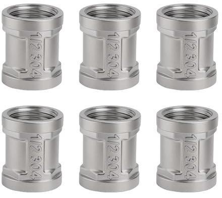 KQDRAVINE Manicotto in acciaio inox 1/2 pollici, 6 nippli doppi da 1/2 IG, filettatura interna in acciaio inox, adattatore a doppio manicotto, connettore da 1/2 pollici per collegamento tubo