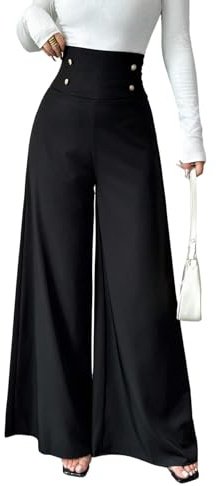 SweatyRocks Weite Hose Damen Elegant Anzughosen High Waist Business Outfit Musselin Hose Lang Damenhose Weites Bein Büro Outfit Schwarz L