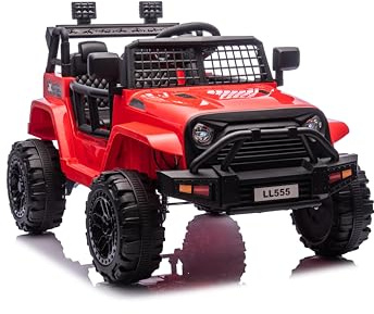 FINOOS Macchina Elettrica Per Bambini Jeep 12V con telecomando da 2,4 GHz, 2 motori, veicolo per bambini con clacson, luci a LED, musica, avviamento graduale, per bambini da 1 a 4 anni (Rosso)