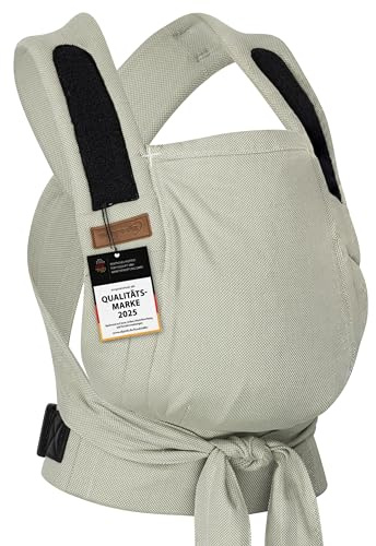 Hoppediz Bondolino b.pure Babytrage ab Geburt für Neugeborene, Elba | Ergonomische Halbschnallentrage mit gepolsterten Trägern – mitwachsend 3–20 kg, inkl. Anleitung