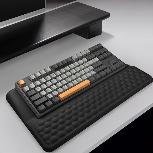 Tastatur-Handballenauflage mit Computer-Tastaturständer, Ergonomische, Geneigte Handballenauflage mit Memory-Schaumstoff und Rutschfester PU-Sohle, Geeignet für Büro und Zuhause (Black)